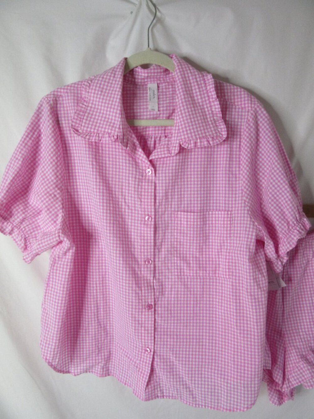 Auden Pajamas Pink Gingham Ruffle Shorts Button Notch Collar Top Size Large NWT - Picture 5 of 13